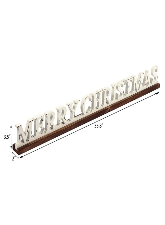 Sintosin Farmhouse Merry Christmas Signs for Home Decor 36 inch, Handmade Distressed Finish White Winter Decor Christmas Wood Signs, Rustic Long Xmas Sign for Tabletop Shelf Mantle Living Room Bedroom - Image 2